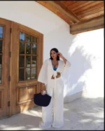 Handmade Woven Wooden Bead Handles Straw Bag - Image 14