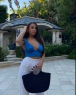 Handmade Woven Wooden Bead Handles Straw Bag - Image 15