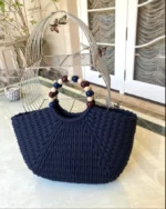 Handmade Woven Wooden Bead Handles Straw Bag - Image 16