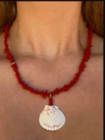 Handmade Red beads Scallop Necklace - Image 5