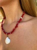 Handmade Red beads Scallop Necklace - Image 7