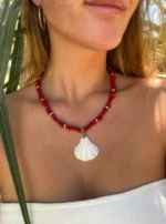 Handmade Red beads Scallop Necklace - Image 8