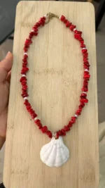Handmade Red beads Scallop Necklace - Image 11