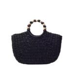 Handmade Woven Wooden Bead Handles Straw Bag - Image 10