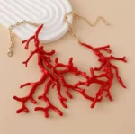 Red Statement Coral Necklace and Earring Set - Image 8