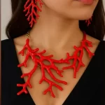 Red Statement Coral Necklace and Earring Set