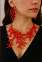 Red Statement Coral Necklace and Earring Set