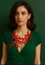 Red Statement Coral Necklace and Earring Set - Image 2
