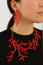 Red Statement Coral Necklace and Earring Set - Image 6
