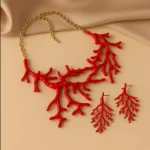 Red Statement Coral Necklace and Earring Set - Image 3