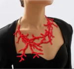 Red Statement Coral Necklace and Earring Set - Image 15