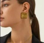 SPIRAL SQUARE GOLD EARRINGS