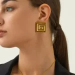 SPIRAL SQUARE GOLD EARRINGS
