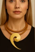 Gold Swirl Pendant Leather Necklace - Image 2