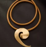 Gold Swirl Pendant Leather Necklace - Image 5