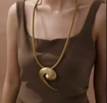 Gold Swirl Pendant Leather Necklace - Image 6