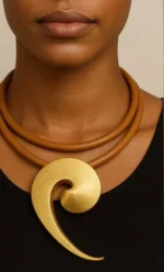 Gold Swirl Pendant Leather Necklace - Image 7