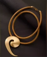Gold Swirl Pendant Leather Necklace - Image 8