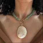 Handmade Green Aventurine Bead Necklace with Abalone Shell Pendant