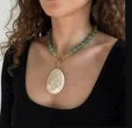 Handmade Green Aventurine Bead Necklace with Abalone Shell Pendant - Image 2