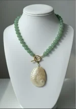 Handmade Green Aventurine Bead Necklace with Abalone Shell Pendant - Image 3
