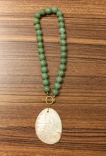 Handmade Green Aventurine Bead Necklace with Abalone Shell Pendant - Image 6
