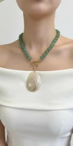 Handmade Green Aventurine Bead Necklace with Abalone Shell Pendant - Image 8