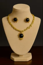 18K Gold-Plated Black Onyx Baroque Jewelry Set - Image 2