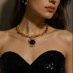 18K Gold-Plated Black Onyx Baroque Jewelry Set