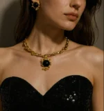 18K Gold-Plated Black Onyx Baroque Jewelry Set