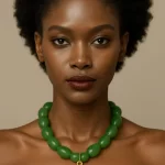 Luxury Green Bead Necklace with hand polished Gold Cross