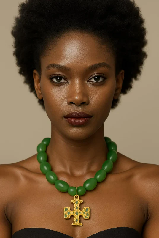 Screenshot2025-11-29225541 Luxury Green Bead Necklace with hand polished Gold Cross - Image 1