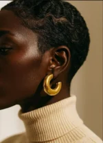 Chunky Gold Hoop Earrings - Image 6