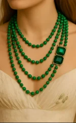 Luxury Emerald Crystal & Malachite Beaded Statement Necklace - Image 2