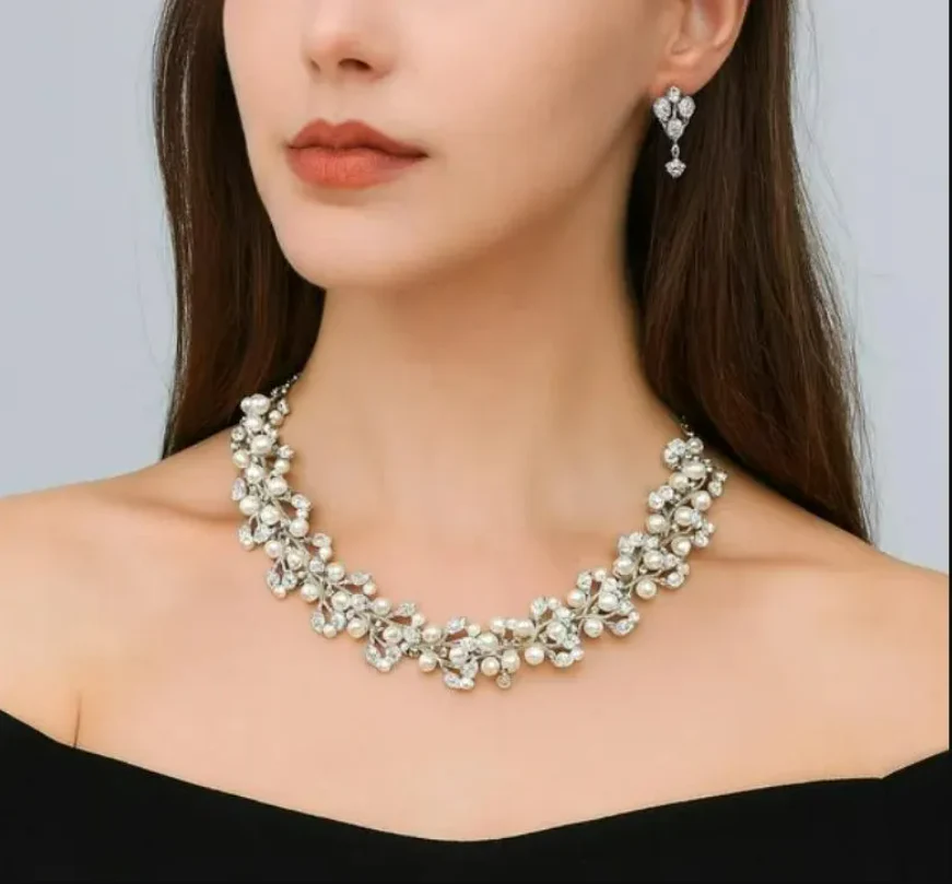 Screenshot2025-11-30004716 Silver & White Pearl Necklace and Earring Set - Image 1