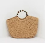 Handmade Woven Wooden Bead Handles Straw Bag - Image 19
