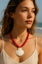 Handmade Red beads Scallop Necklace - Image 10