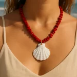 Handmade Red beads Scallop Necklace