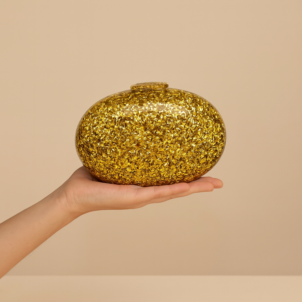 download (97) Egg Shaped Glitter Gold Clutch Purse - Image 1