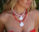 Handmade Red beads Scallop Necklace - Image 2