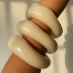 Ivory White Chunky Hand Polished Marble Resin Irregular Bangles - Image 5