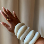 Ivory White Chunky Hand Polished Marble Resin Irregular Bangles