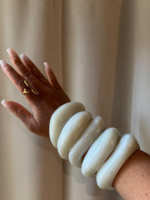 Ivory White Chunky Hand Polished Marble Resin Irregular Bangles