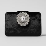 Black Velvet Clutch with Crystal Brooch - Image 3