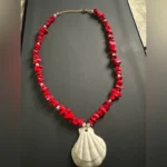 Handmade Red beads Scallop Necklace - Image 3