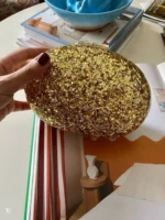 Egg Shaped Glitter Gold Clutch Purse - Image 3