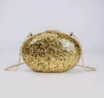 Egg Shaped Glitter Gold Clutch Purse - Image 4