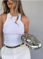 Acrylic Egg Shape Clutch Purse- Silver - Image 5