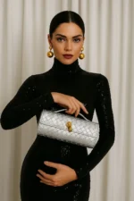 Woven Clutch Bag with Gold Knot Lock - Image 13