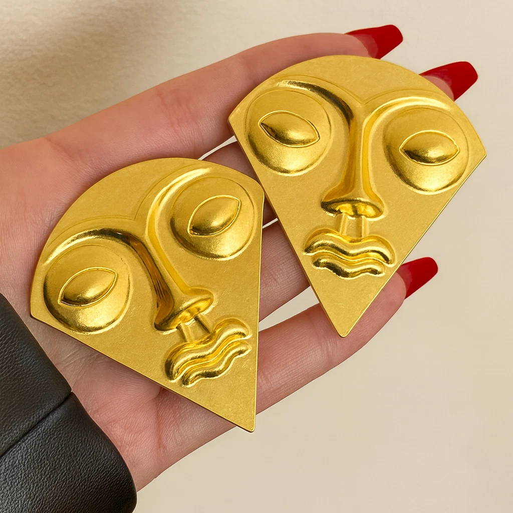 s-l1600 (95) Gold Plated Tribal Face Earrings - Image 1